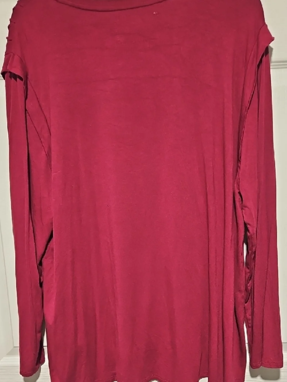Cupio Burgundy V-Neck Long Sleeve Top with Pearl Shoulder Detail - Picture 5 of 5